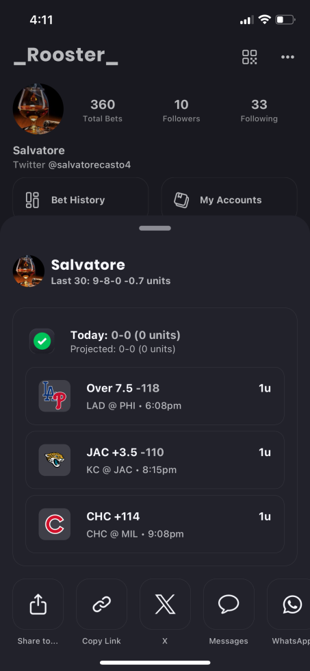 10/06/2025 
MLB ⚾️
Dodgers / Phillies o7.5 (-118) 
Chicago Cubs (+114 ) 
NFL 🏈
Jaguars +3.5 ( -110)